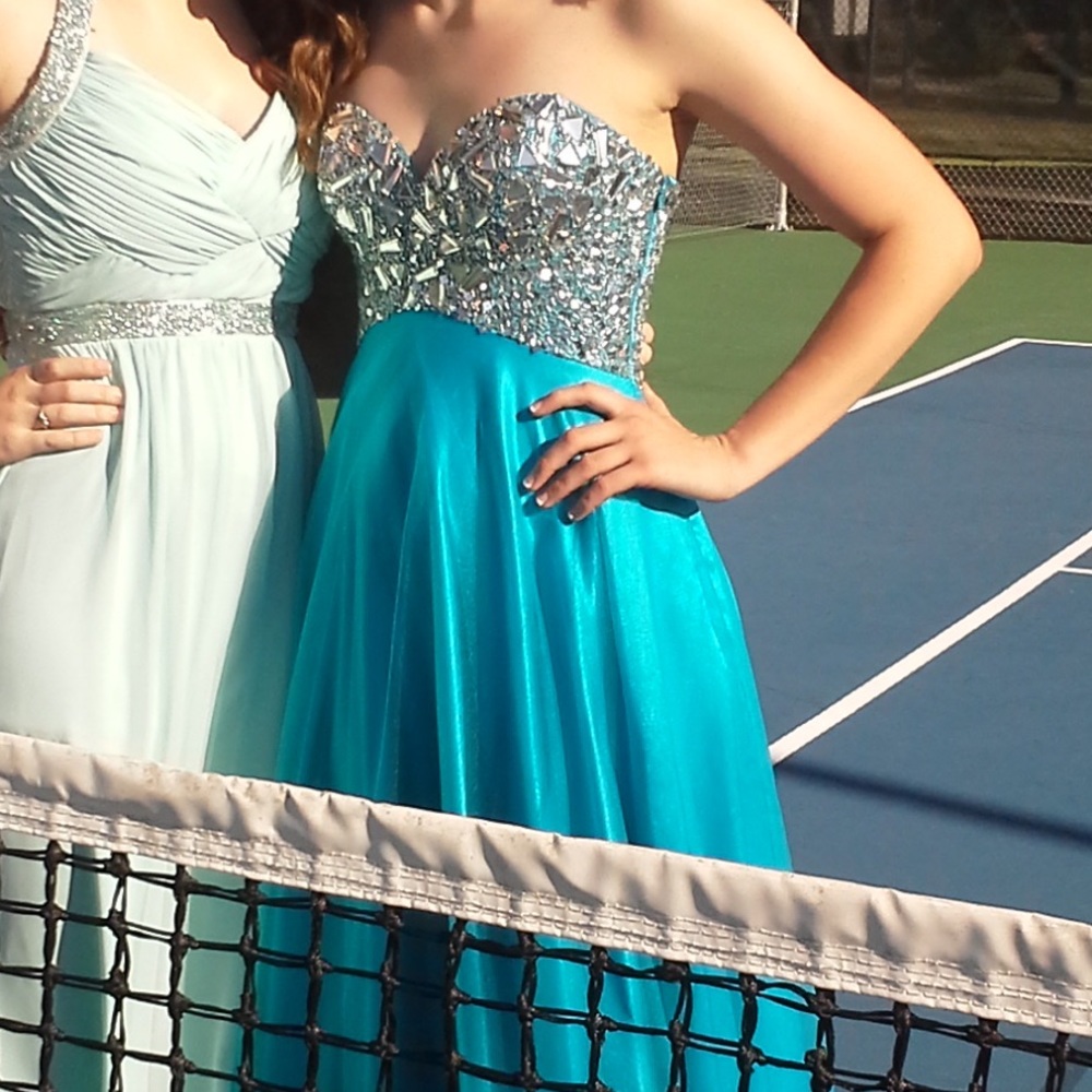 Strapless Blue Prom Dress